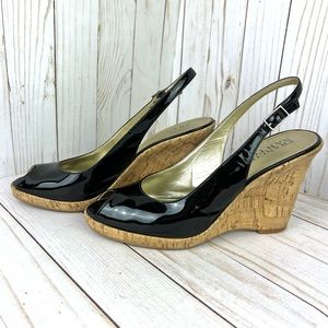 Franco Sarto patent leather wedge heel sandals